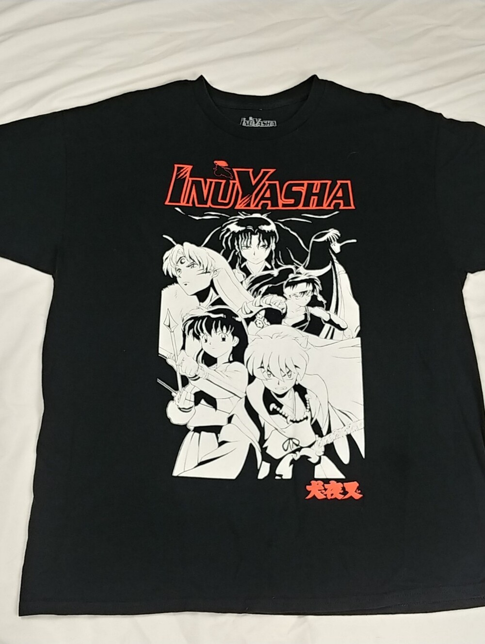 Inuyasha Graphic Tee Shirt Men XL Black White Graphic Bold Print Short Sleeve